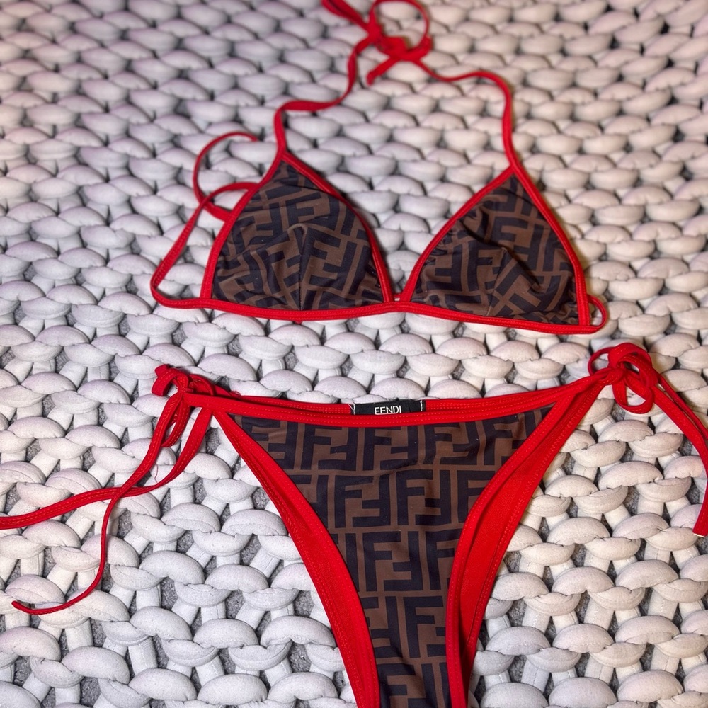 Fendi Red and Brown FF Monogram Bikini - Picture 3 of 4